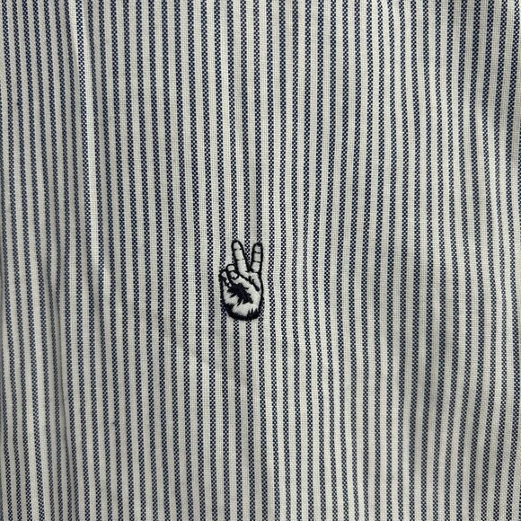 John Varvatos USA Shirt Mens Medium Striped Peace Sign Logo Button Up Casual - Picture 6 of 10